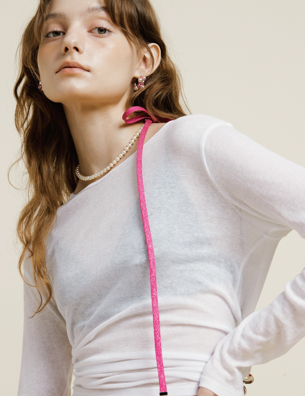Glitter strap Necklace (Hot pink)