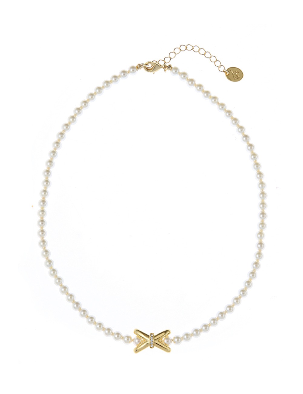 Cross wise pearl Necklace 크로스 와이즈 펄 목걸이 (Gold 골드)